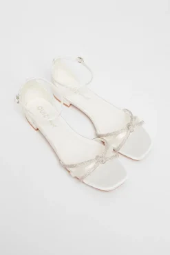 Quiz Wide Fit Knot Front Sandals White New