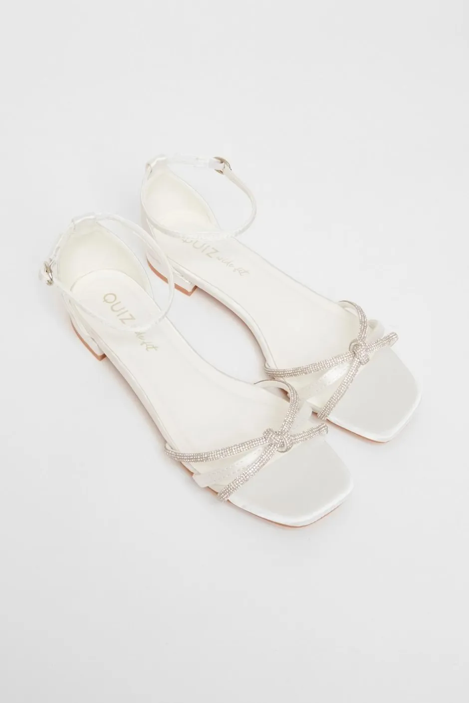 Quiz Wide Fit Knot Front Sandals White New