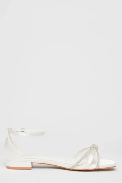 Quiz Wide Fit Knot Front Sandals White New