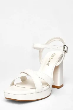 Quiz Wide Fit Platform Heels White Discount