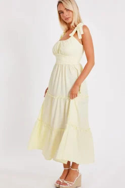 Quiz Crinkle Midaxi Dress Yellow Online