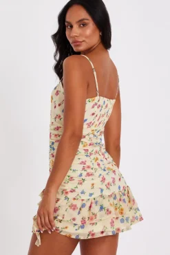 Quiz Yellow Floral Mini Dress Discount
