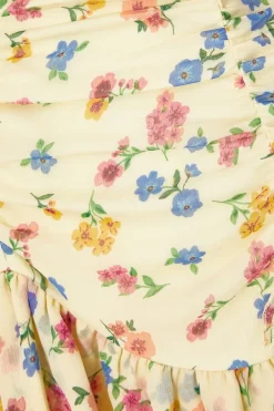 Quiz Yellow Floral Mini Dress Discount