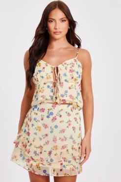 Quiz Yellow Floral Mini Skirt Clearance