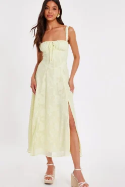 Quiz Jacquard Ruched Midaxi Dress Yellow Best