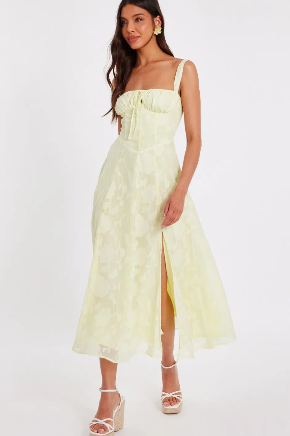 Quiz Jacquard Ruched Midaxi Dress Yellow Best
