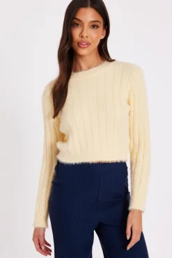 Quiz Knit Cropped Jumper Yellow Sale