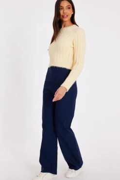 Quiz Knit Cropped Jumper Yellow Sale