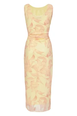 Quiz Yellow Mesh Floral Midaxi Dress New