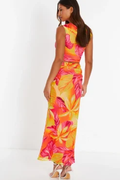 Quiz Yellow Tropical Print Mesh Maxi Skirt Best