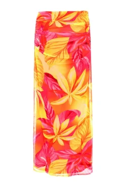 Quiz Yellow Tropical Print Mesh Maxi Skirt Best
