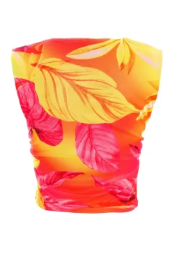 Quiz Yellow Tropical Print Mesh Top
