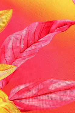 Quiz Yellow Tropical Print Mesh Top